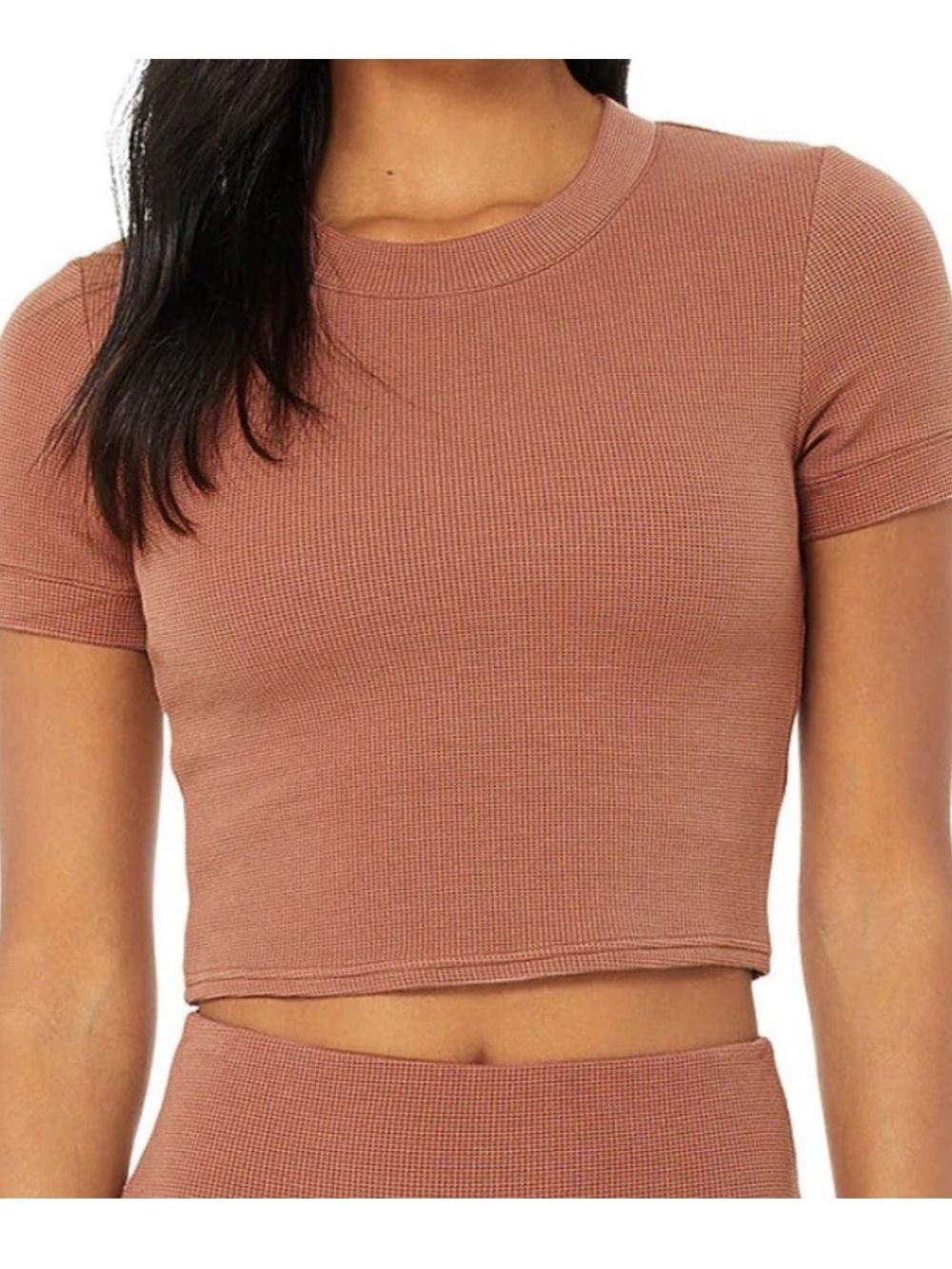 Alo Yoga Micro Waffle Sierra Short Sleeve Top in Chestnut XS NWT
